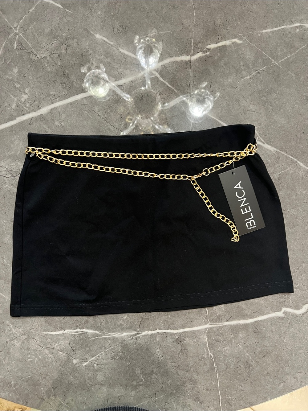 Black Mini Skirt with Gold Chain Accent